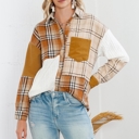  Orange Plaid Color Block Patchwork Jacket