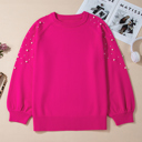  Strawberry Pink Pearled Decor Raglan Sleeve Plus Size Sweater