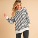  Black Stripe Raglan Sleeve Side Slits Loose Sweatshirt