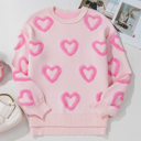  Pink Heart Shape Bubble Sleeve Baggy Sweater