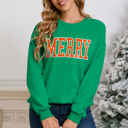  Bright Green MERRY Graphic Pullover Sweatshirt