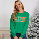  Bright Green MERRY Graphic Pullover Sweatshirt