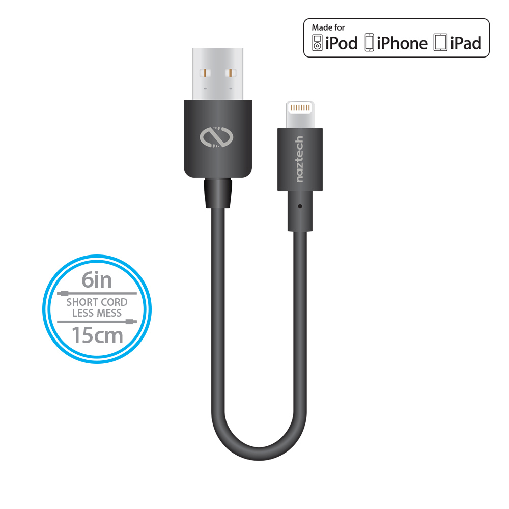 Naztech MFi Lightning Charge & Sync USB Cable 6in 