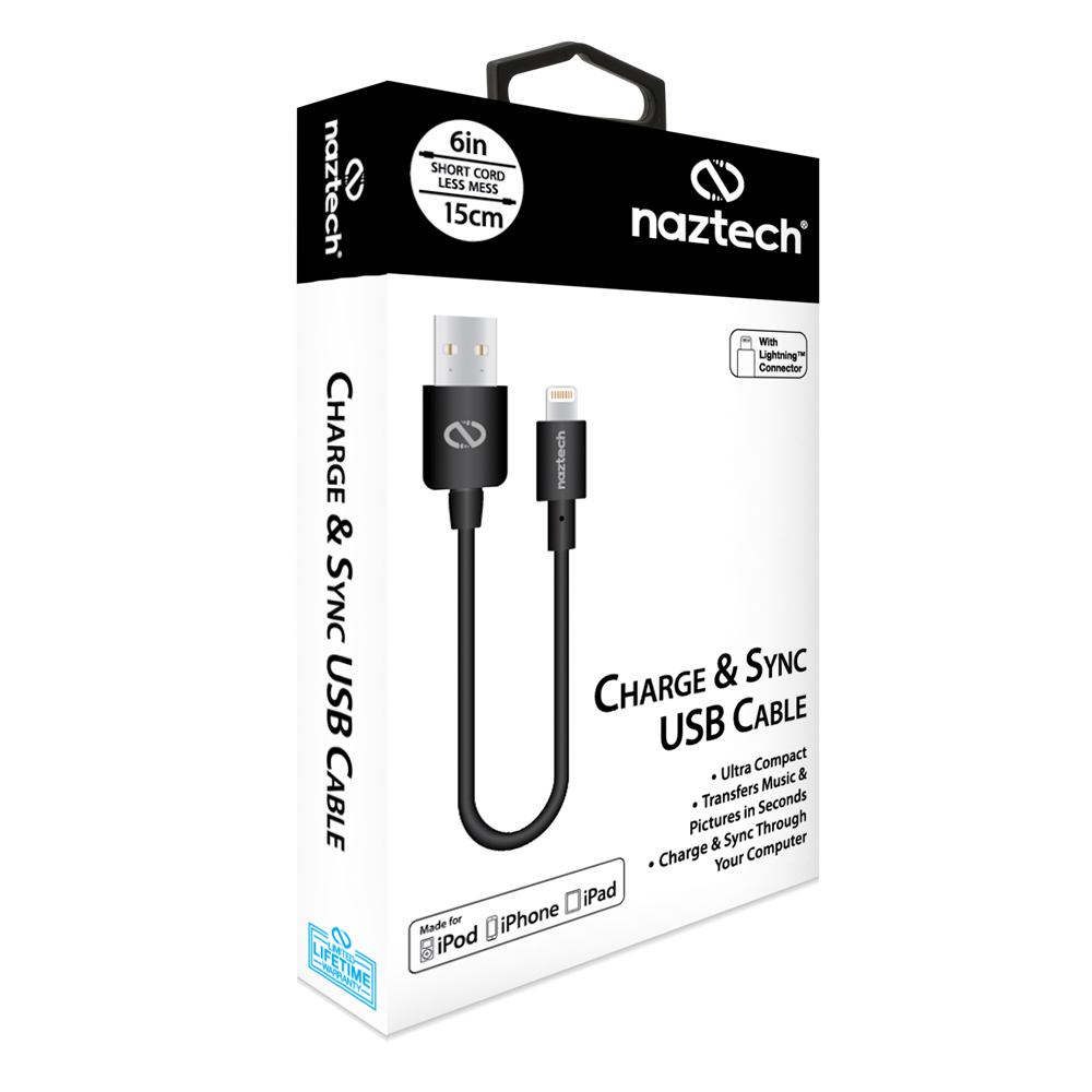 Naztech MFi Lightning Charge & Sync USB Cable 6in 