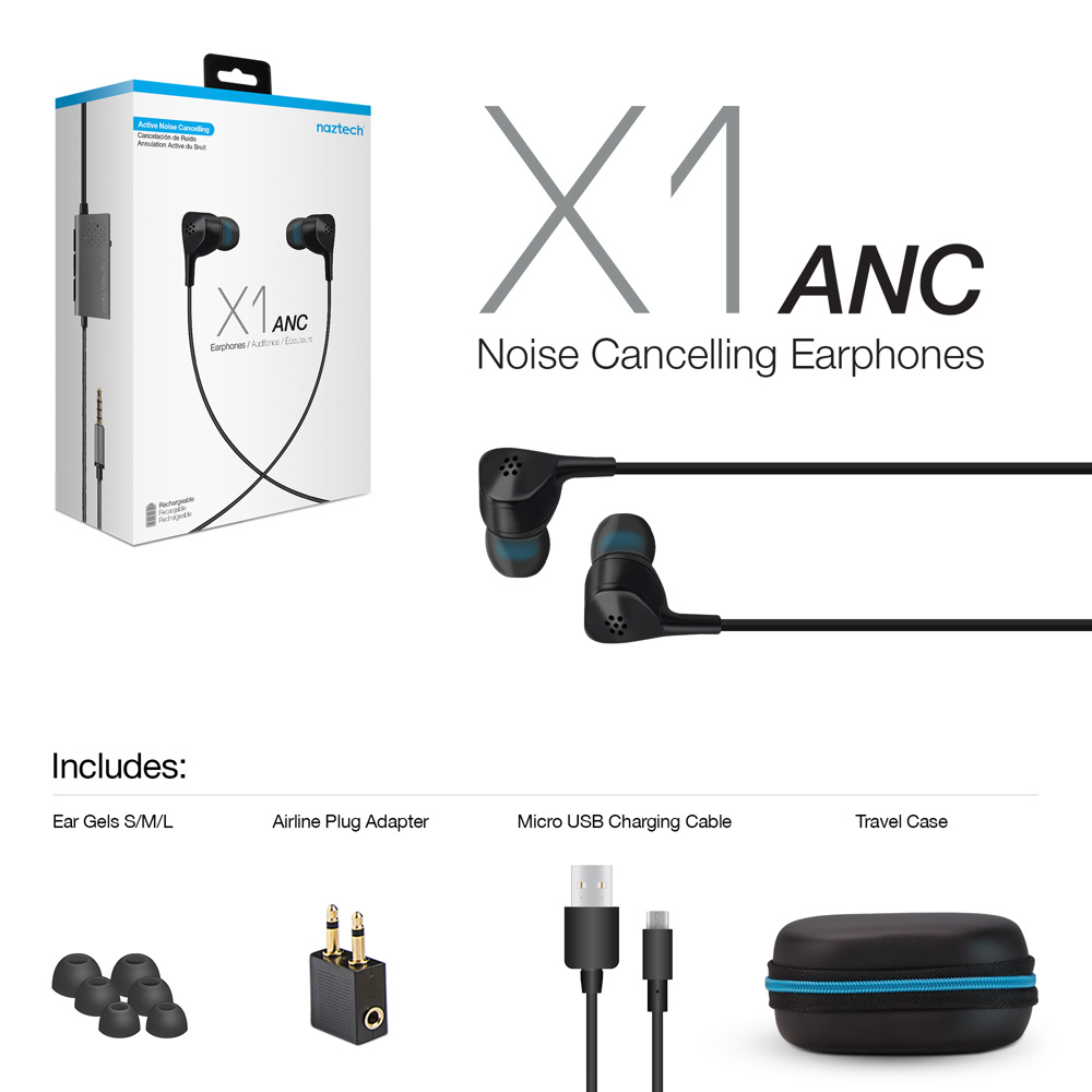 Naztech X1ANC Active Noise Cancelling Earphones 3.5mm