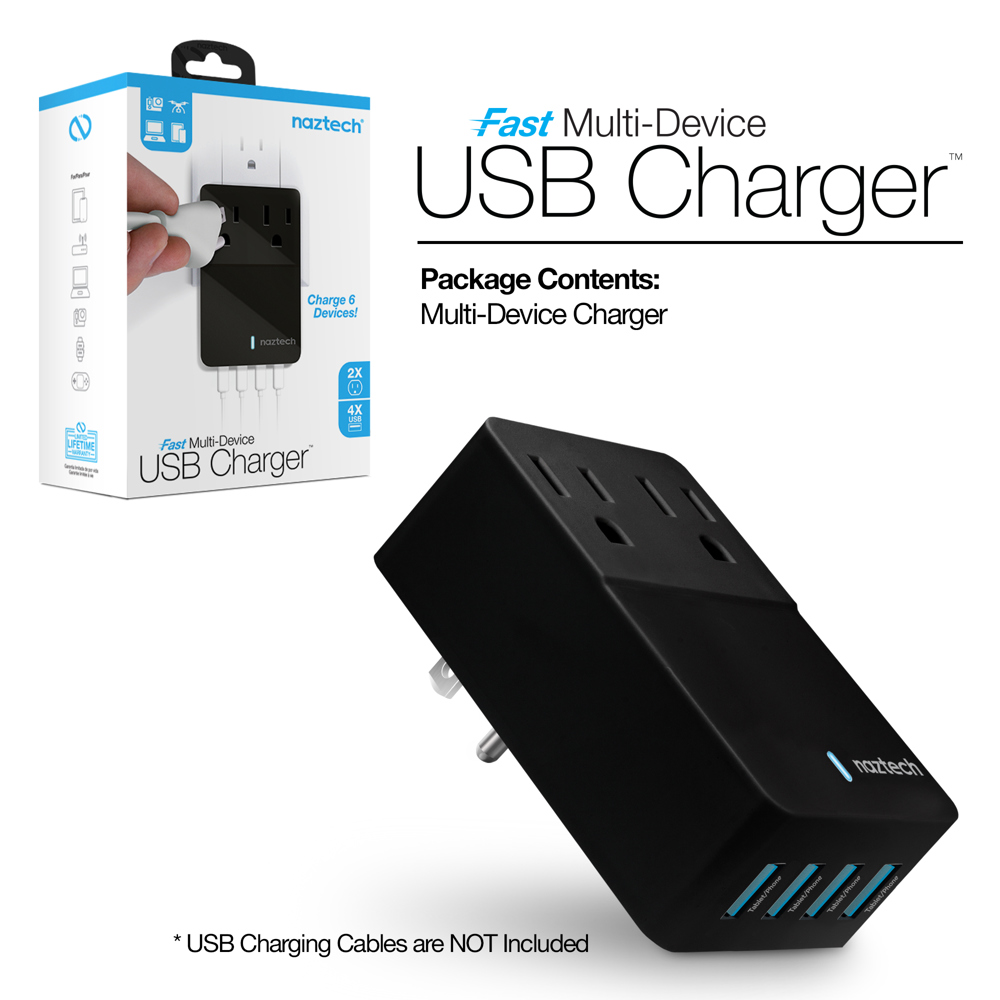 Naztech Fast Multi-Device Charger 2 Outlets 4 USB Port