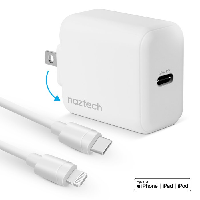 Naztech 20W PD Wall Charger + USB-C to Lightning 4ft Cbl