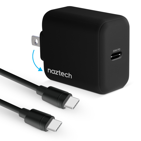 Naztech 20W PD Wall Charger + USB-C to USB-C 4ft Cbl