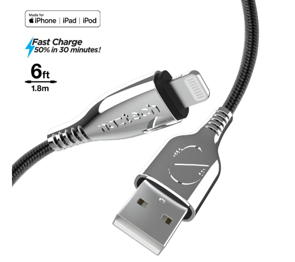 Naztech Titanium USB to MFi Lightning Braided Cable 6ft