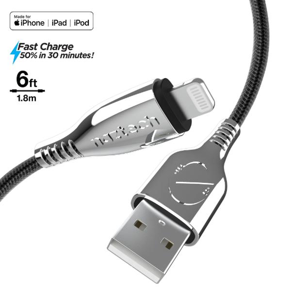 Naztech Titanium USB to MFi Lightning Braided Cable 6ft