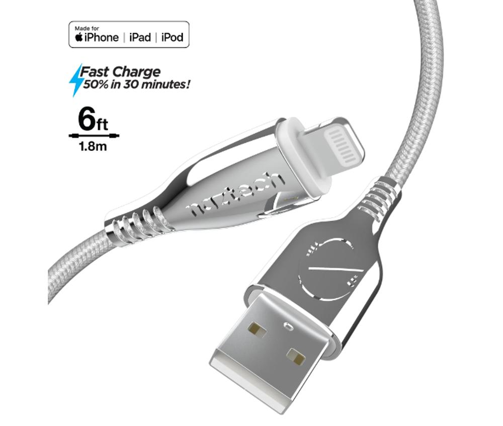 Naztech Titanium USB to MFi Lightning Braided Cable 6ft