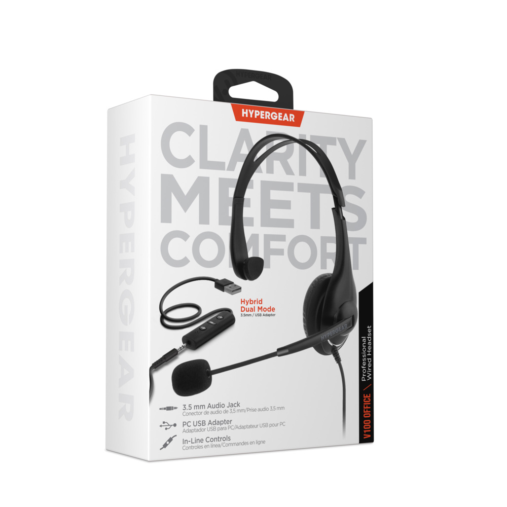 HyperGear V100 Office Professional Wired Headset w 6 Ft Cord