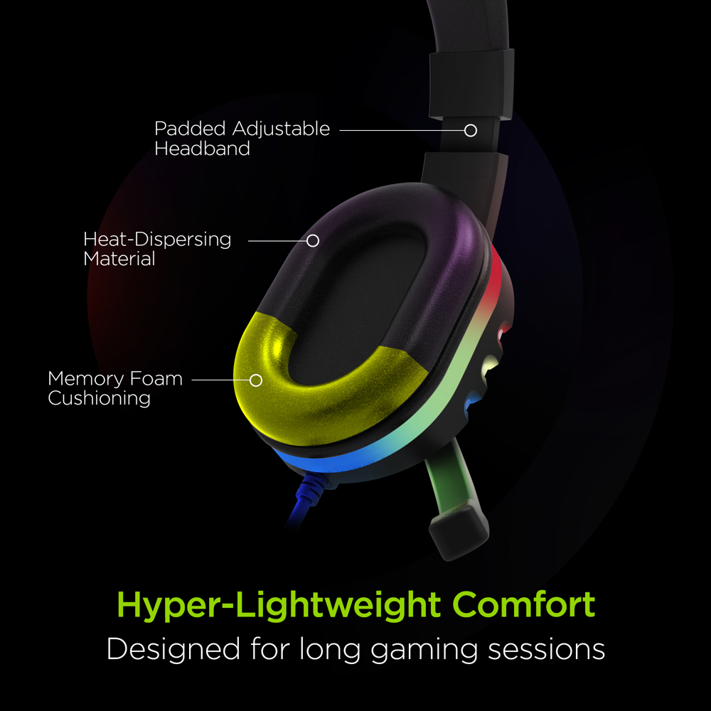 HyperGear SoundRecon RGB LED Gaming Headset w 7 Color Lights & Mic