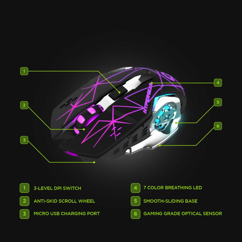 HyperGear Chromium Wireless Gaming Mouse for Extended Play Sessions