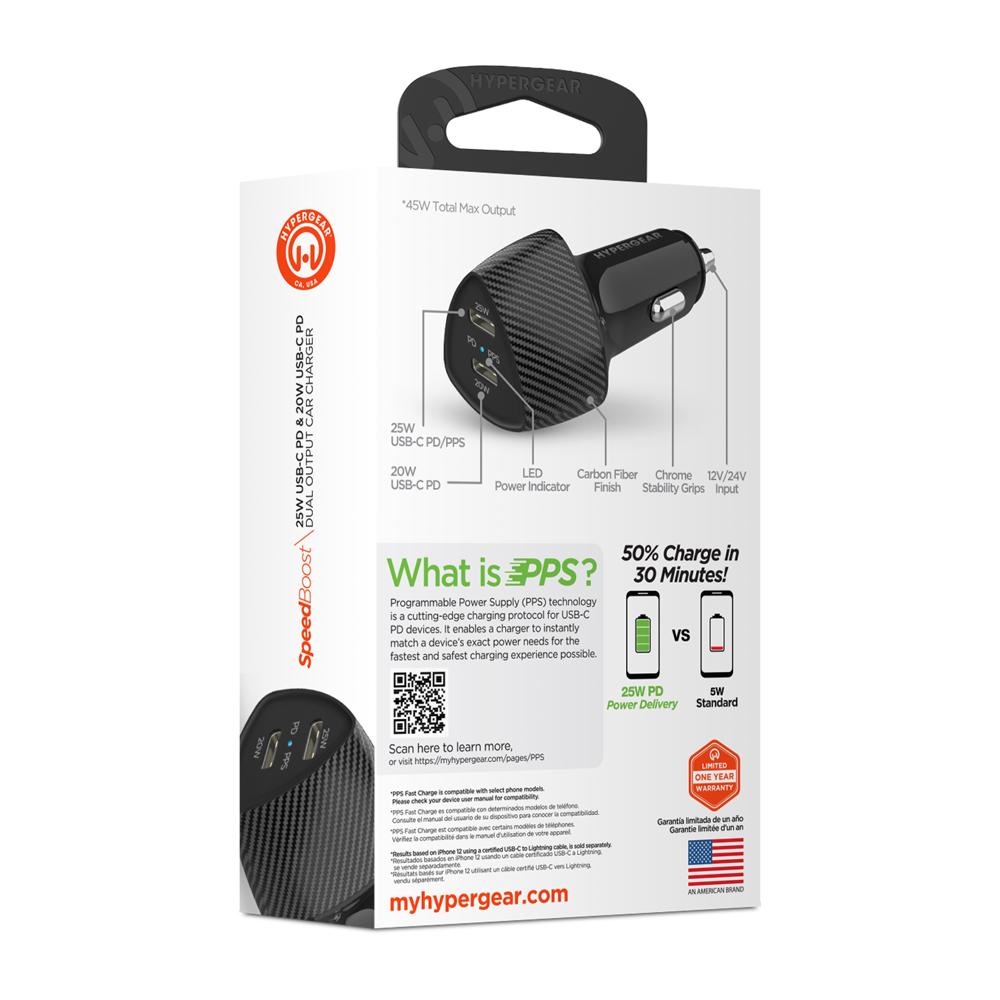 HyperGear SpeedBoost 45W PD Dual Output Car Charger for Multiple Devices 