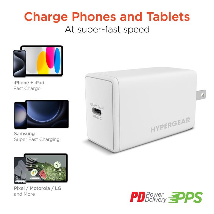 HyperGear SpeedBoost 65W USB-C PD PPS GaN Laptop Charger