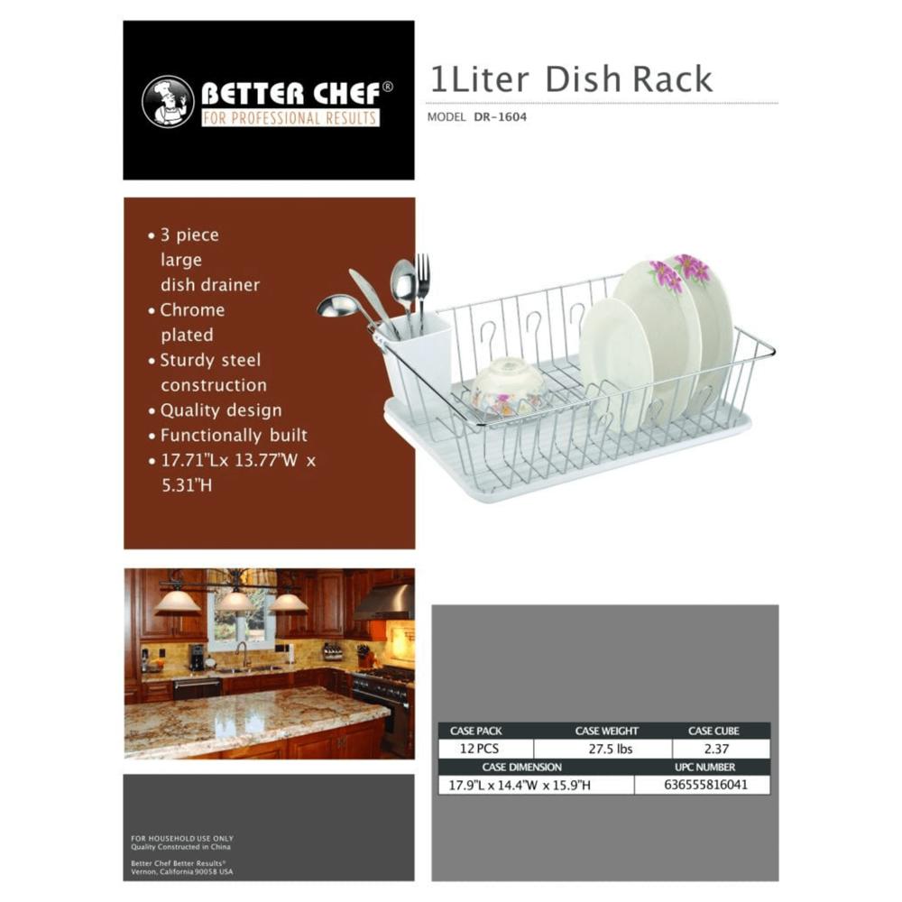 Better Chef 16" Chrome-Plated Metal Dish Rack with Drain Tray