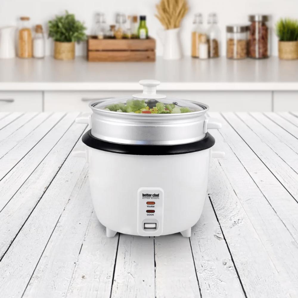 Better Chef 5-Cup - 10-Cup Cooked - Rice Cooker with Steamer and Non-Stick Pot