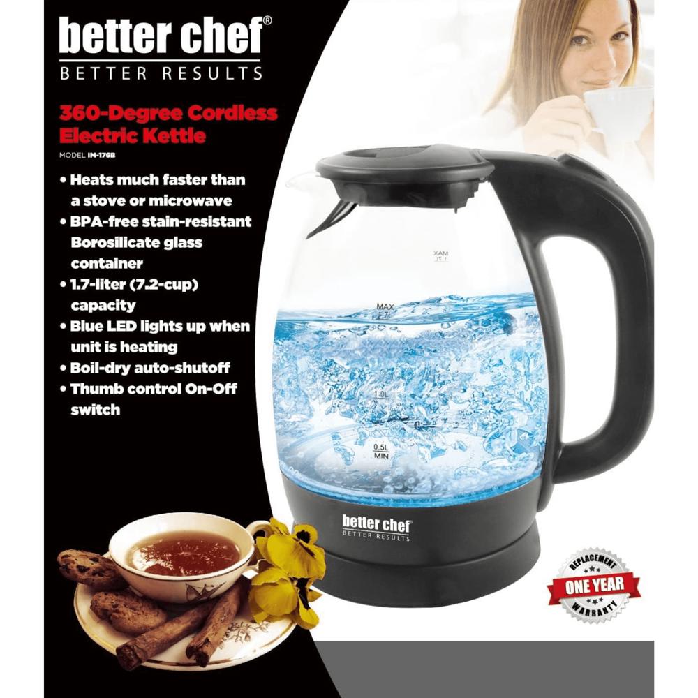 Better Chef 7-Cup Cordless Borosilicate Glass Electric Kettle with LED Light