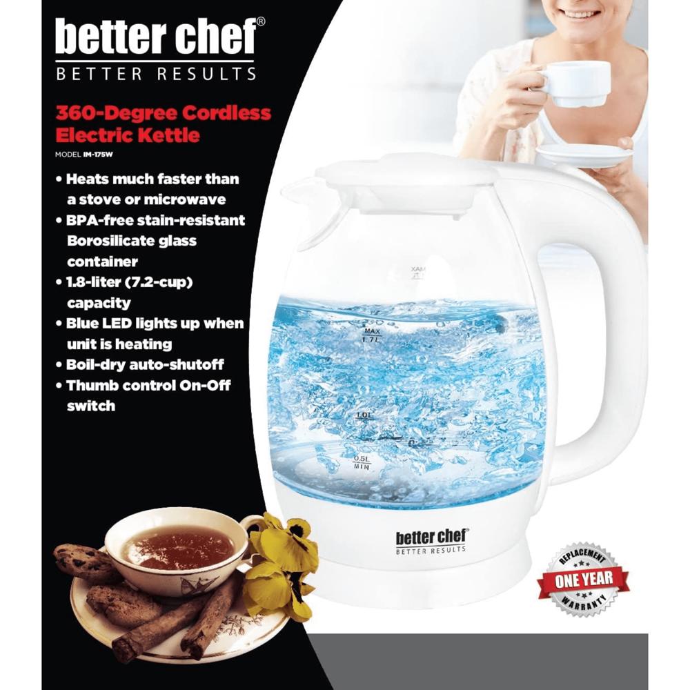 Better Chef 7-Cup Cordless Borosilicate Glass Electric Kettle with LED Light