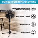 Black Impress Easy-Assemble 3-Speed 16-Inch Stand Oscillating Pedestal Floor Fan