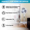 White Impress Easy-Assemble 3-Speed 16-Inch Stand Oscillating Pedestal Floor Fan