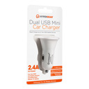 White HyperGear Dual USB 2.4A Rubberized Vehicle Charger Gen-2