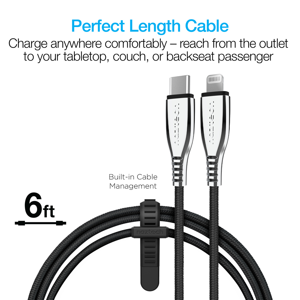 Naztech Titanium USB-C to Lightning Braided Cable 6ft