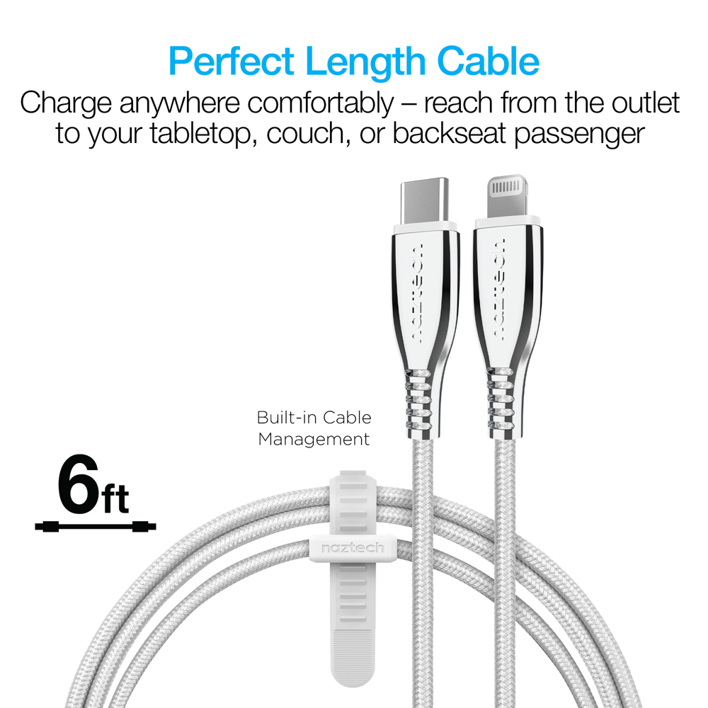 Naztech Titanium USB-C to Lightning Braided Cable 6ft