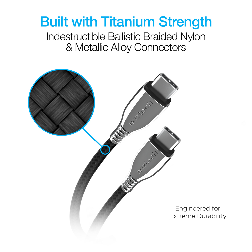 Naztech Titanium USB-C to USB-C Braided Cable 6ft 