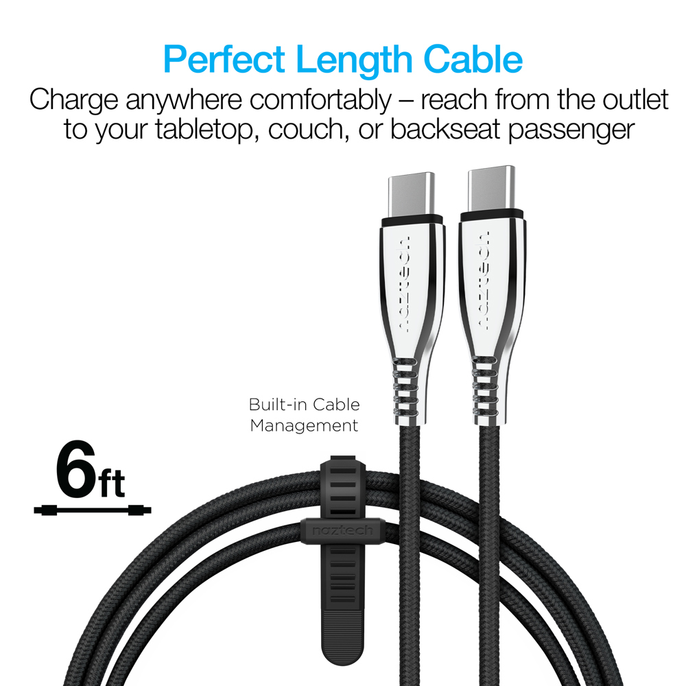 Naztech Titanium USB-C to USB-C Braided Cable 6ft 