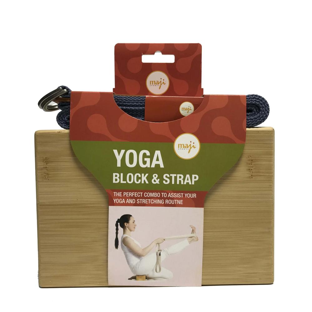 Maji Sports Bamboo Yoga Block & Strap Combo