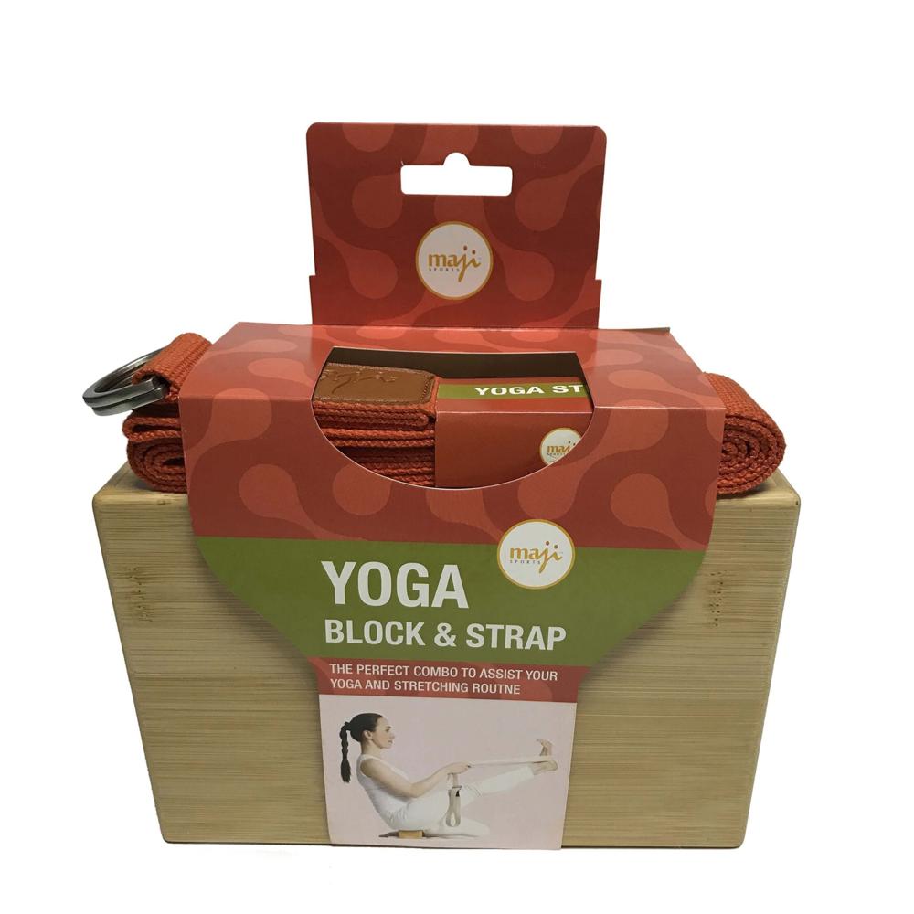 Maji Sports Bamboo Yoga Block & Strap Combo