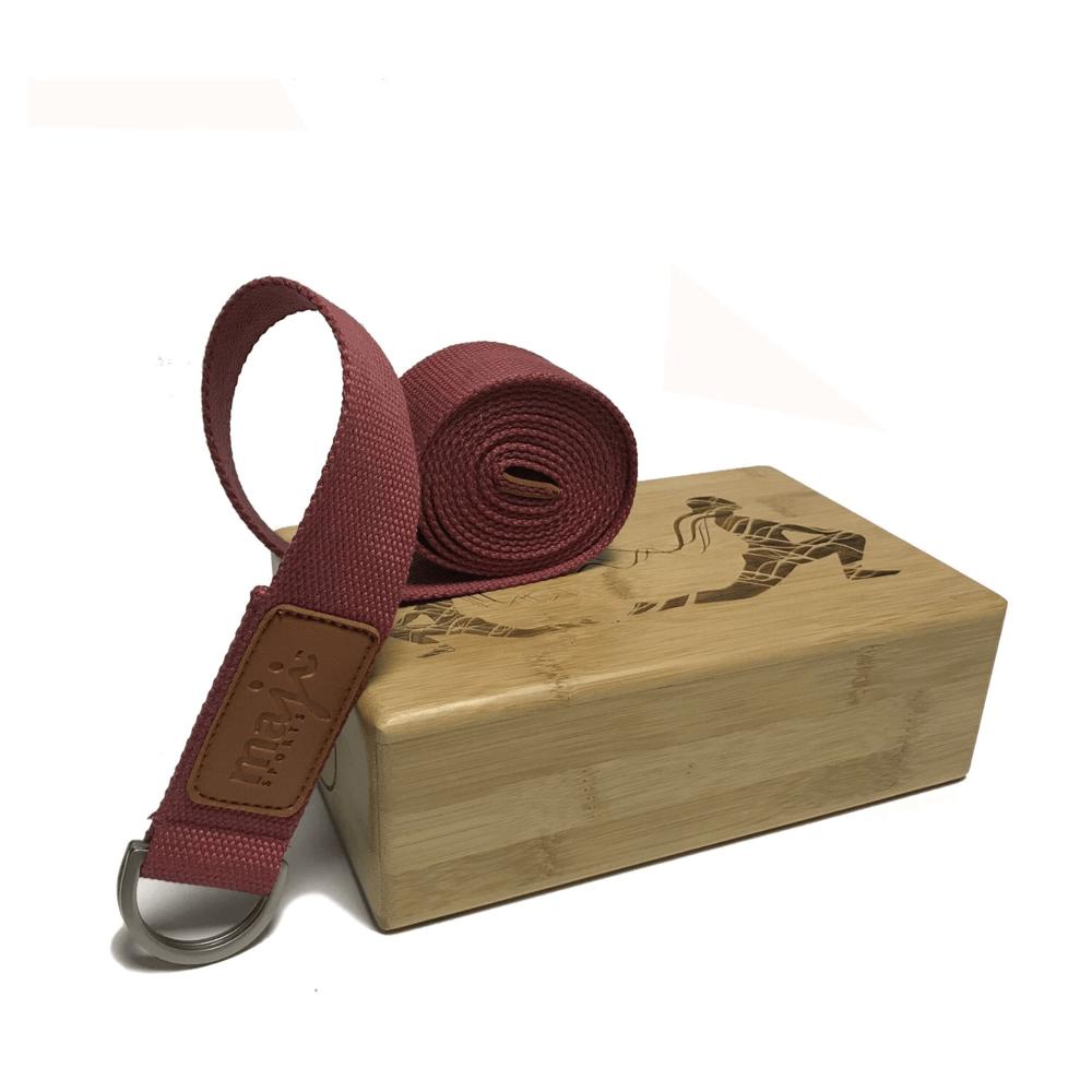 Maji Sports Laser Engraved Bamboo Yoga Block & Strap Combo