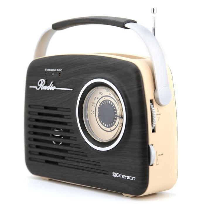 Emerson Portable Retro Radio with Built-In Rechargeable Battery