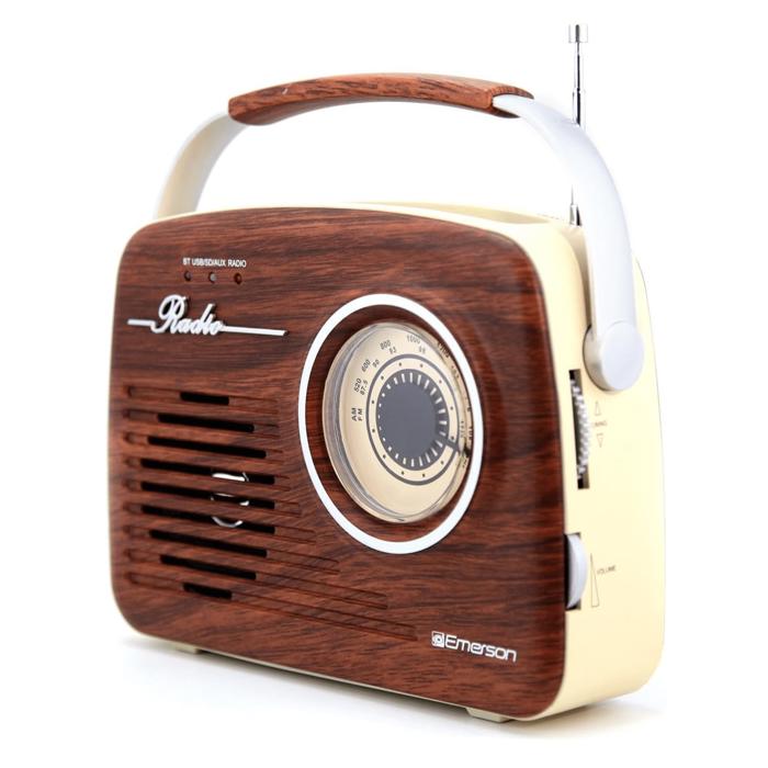 Emerson Portable Retro Radio with Built-In Rechargeable Battery