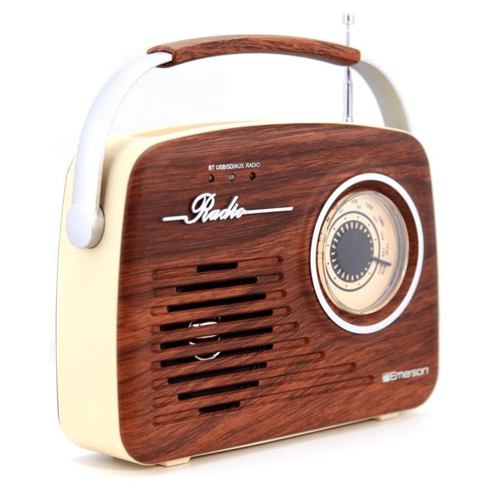 Emerson Portable Retro Radio with Built-In Rechargeable Battery