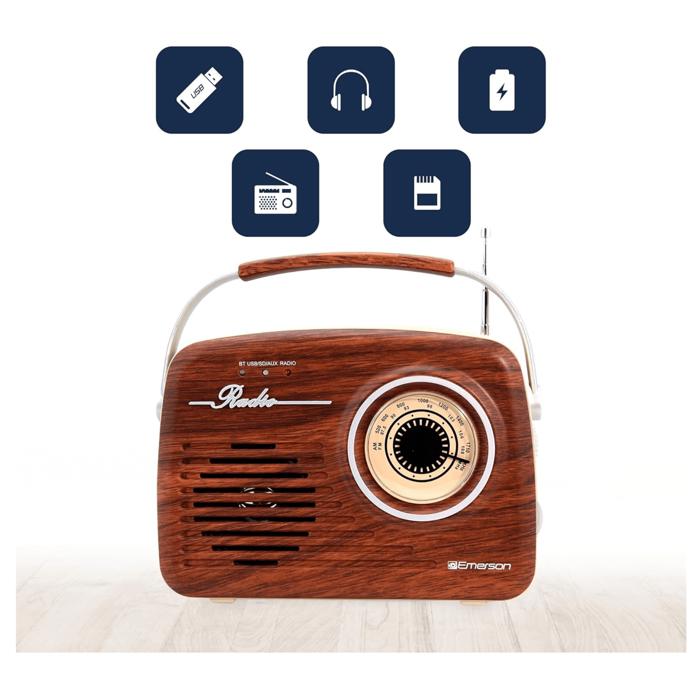 Emerson Portable Retro Radio with Built-In Rechargeable Battery