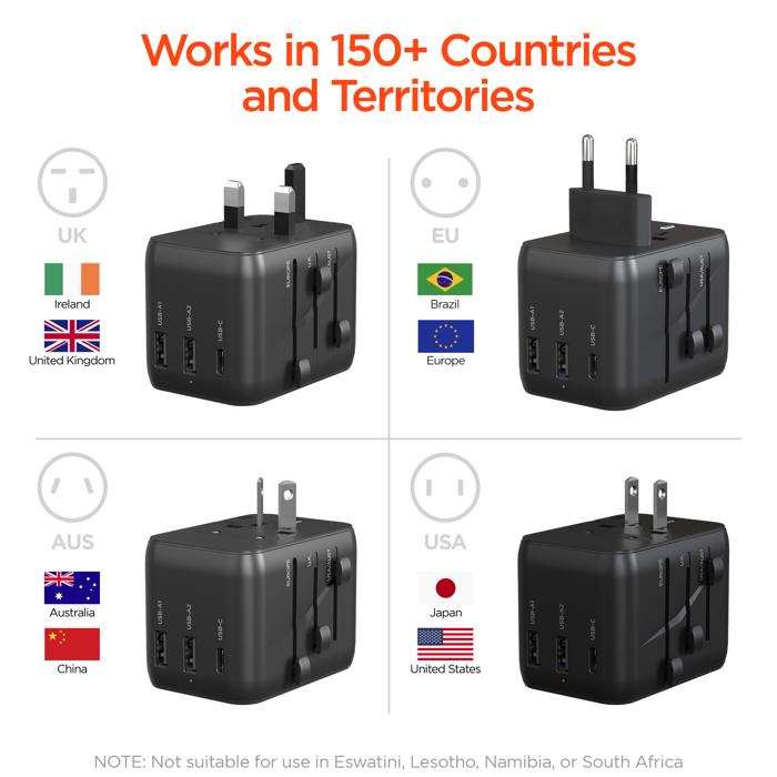 HyperGear WorldCharge Universal Travel Adapter with USB-C