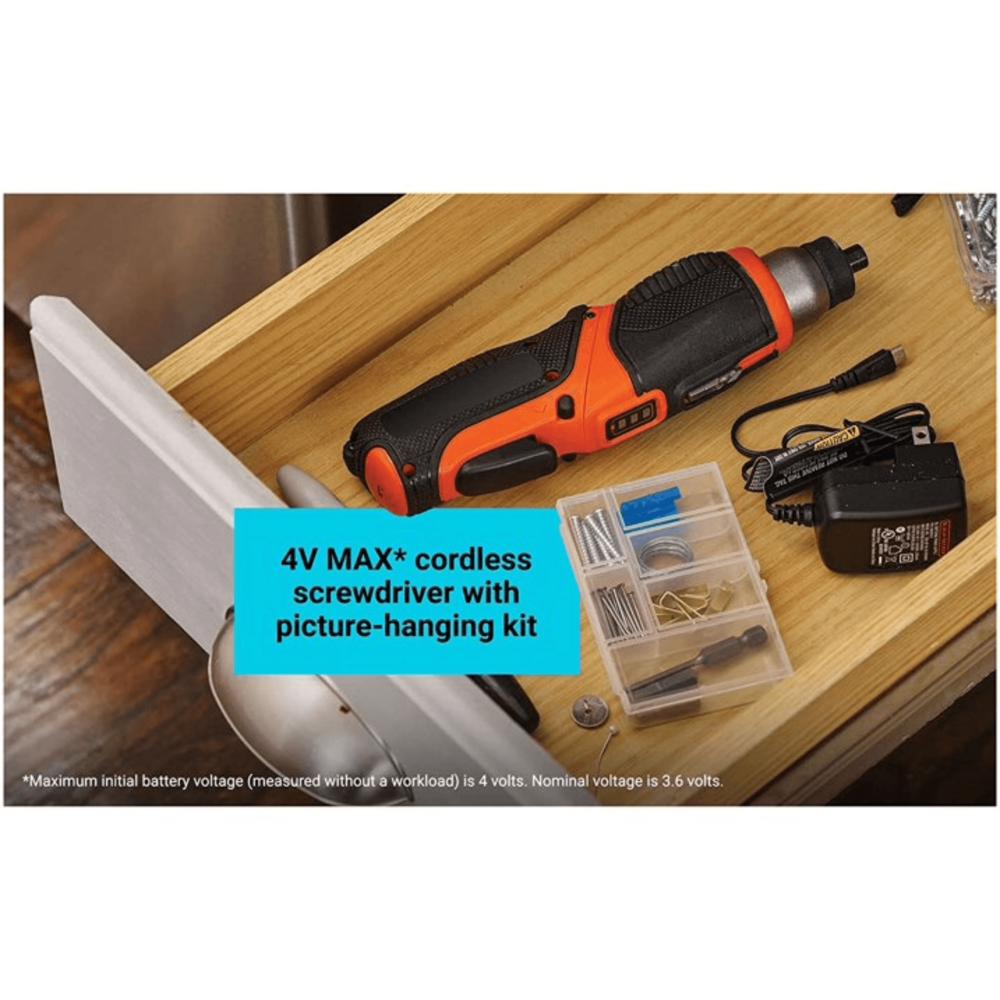 Black & Decker Cordless Rechargeable Pivoting Screwdriver & Picture Hanging Kit