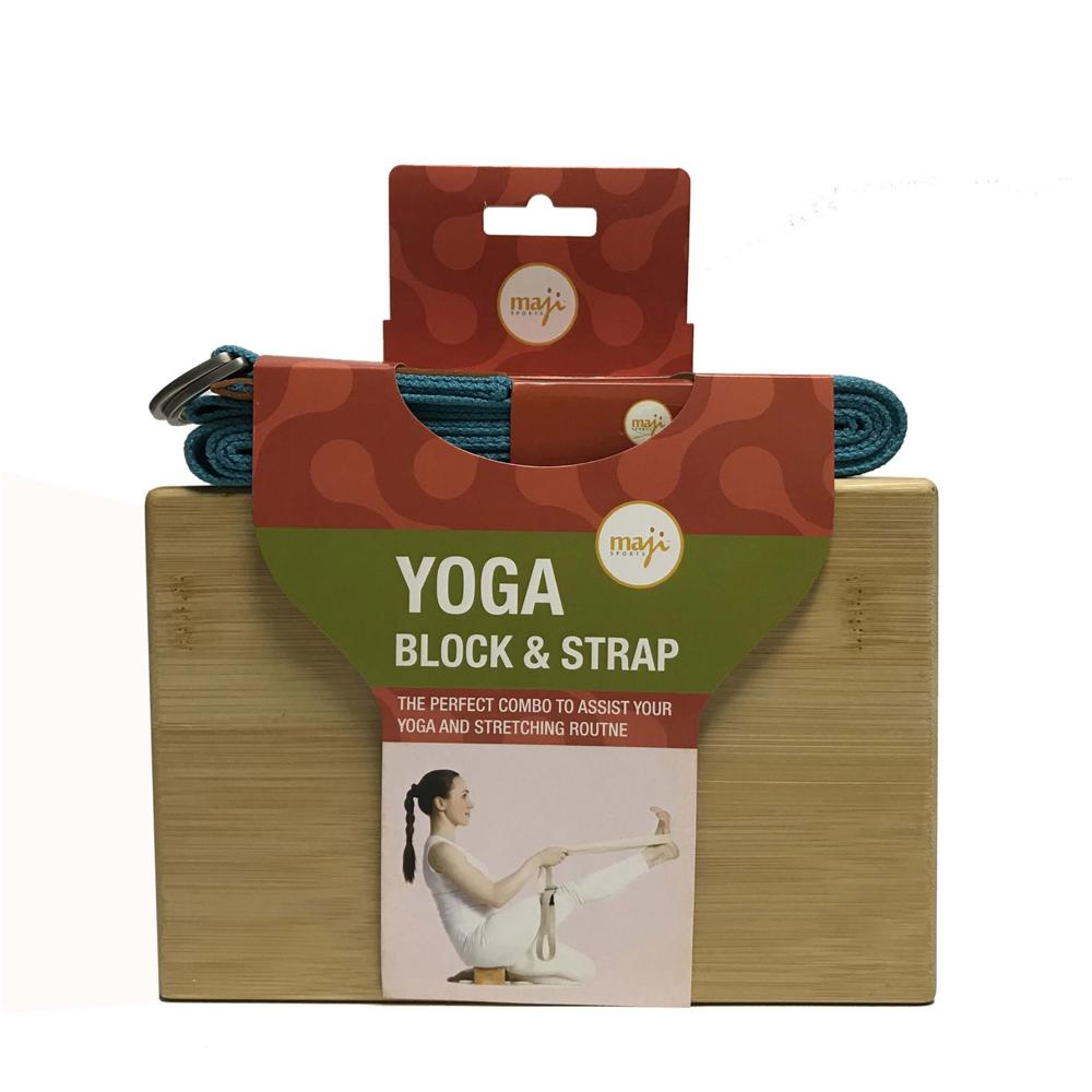 Maji Sports Bamboo Yoga Block & Strap Combo