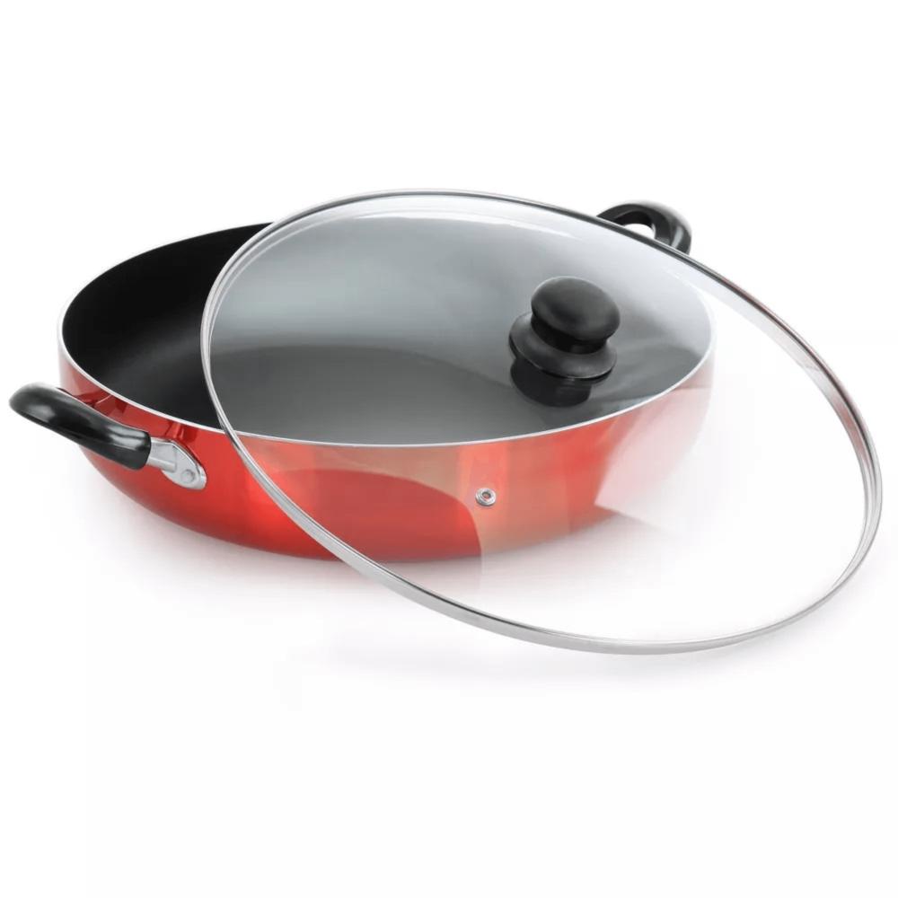 Better Chef 14" Aluminum Non-Stick Metallic Red Deep Fryer with Glass Lid