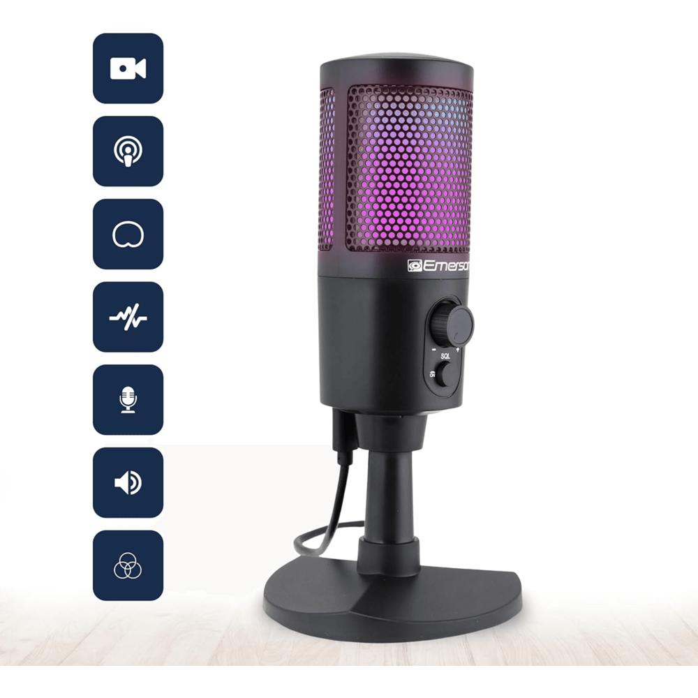 Emerson USB Gaming & Streaming Microphone with RGB Lighting