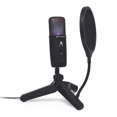 Emerson USB Gaming and Streaming Condenser Microphone with LED Lighting