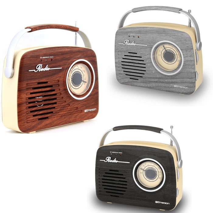 Emerson Portable Retro Radio with Built-In Rechargeable Battery