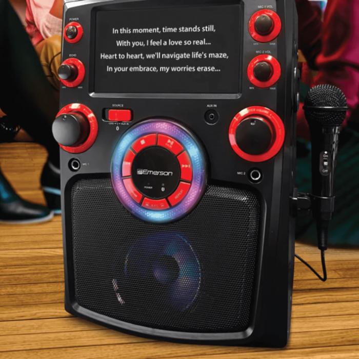 Emerson Portable Bluetooth Karaoke System with 7" LCD Display