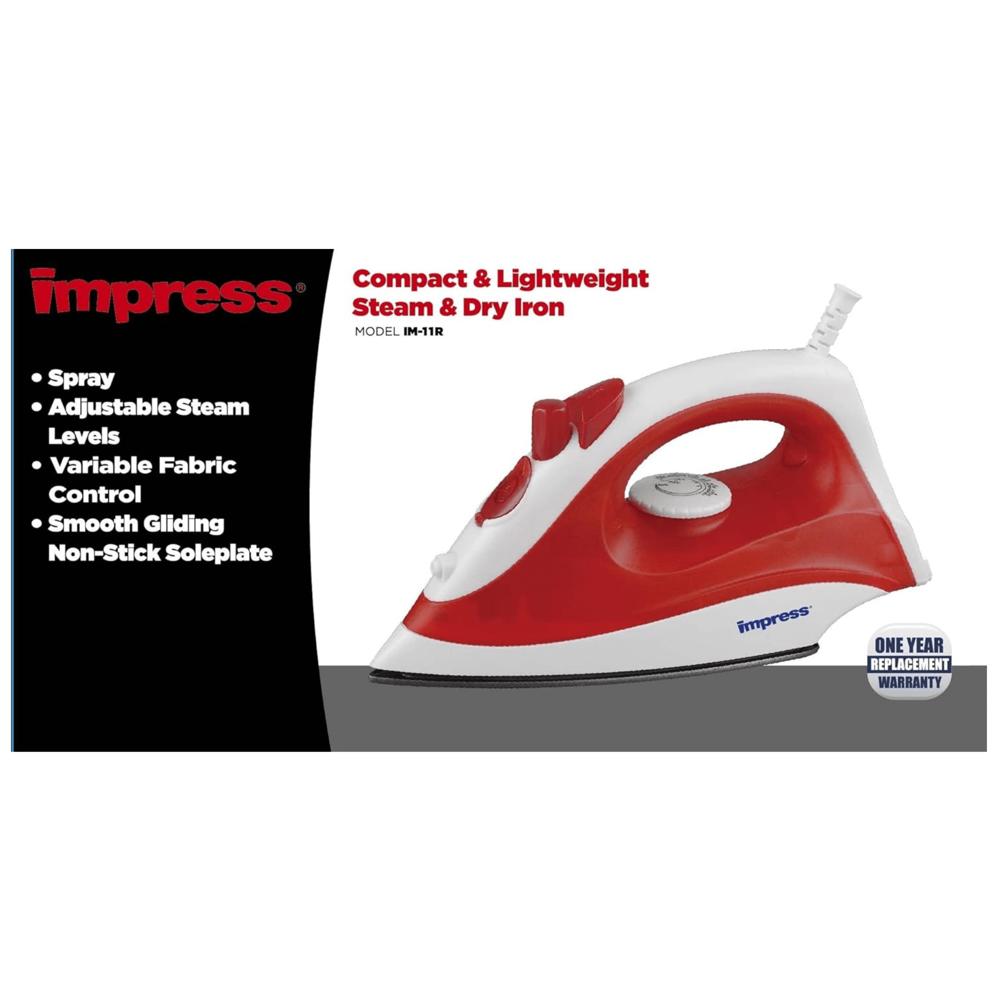 Impress Compact Non-Stick Steam and Dry Iron with Spray