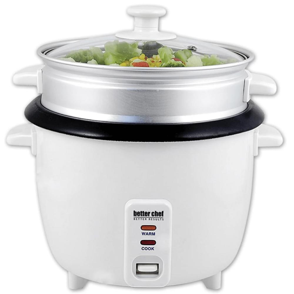 Better Chef 5-Cup - 10-Cup Cooked - Rice Cooker with Steamer and Non-Stick Pot