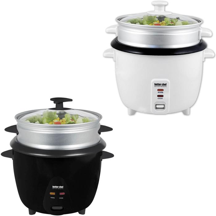 Better Chef 5-Cup - 10-Cup Cooked - Rice Cooker with Steamer and Non-Stick Pot