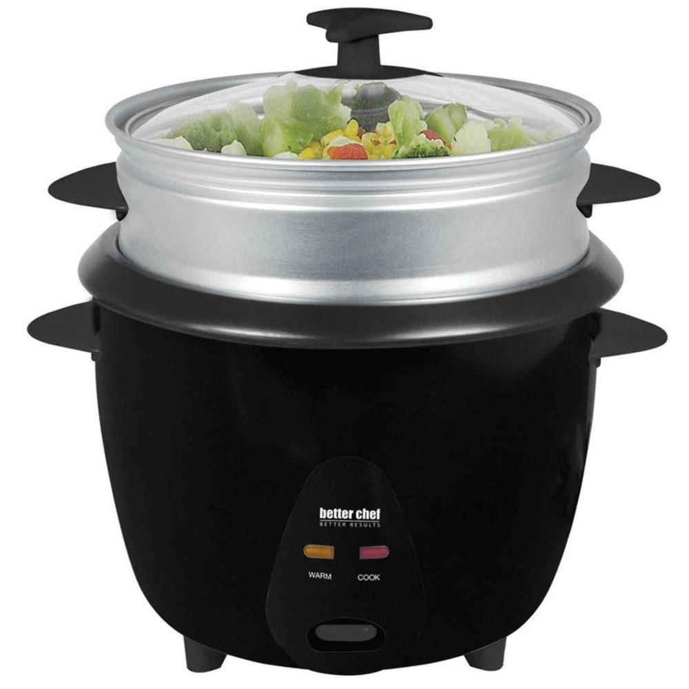 Better Chef 5-Cup - 10-Cup Cooked - Rice Cooker with Steamer and Non-Stick Pot